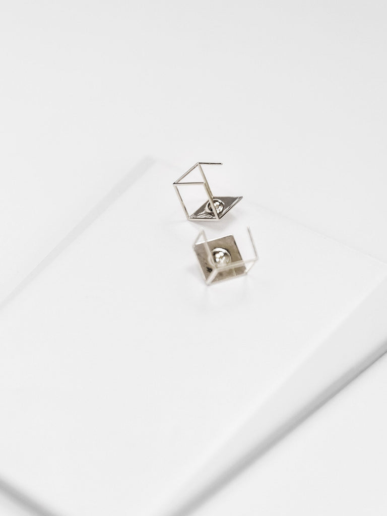 STUDIYO Jewelry Earrings Sterling Silver Cubic Studs | Geometric 3D Studs