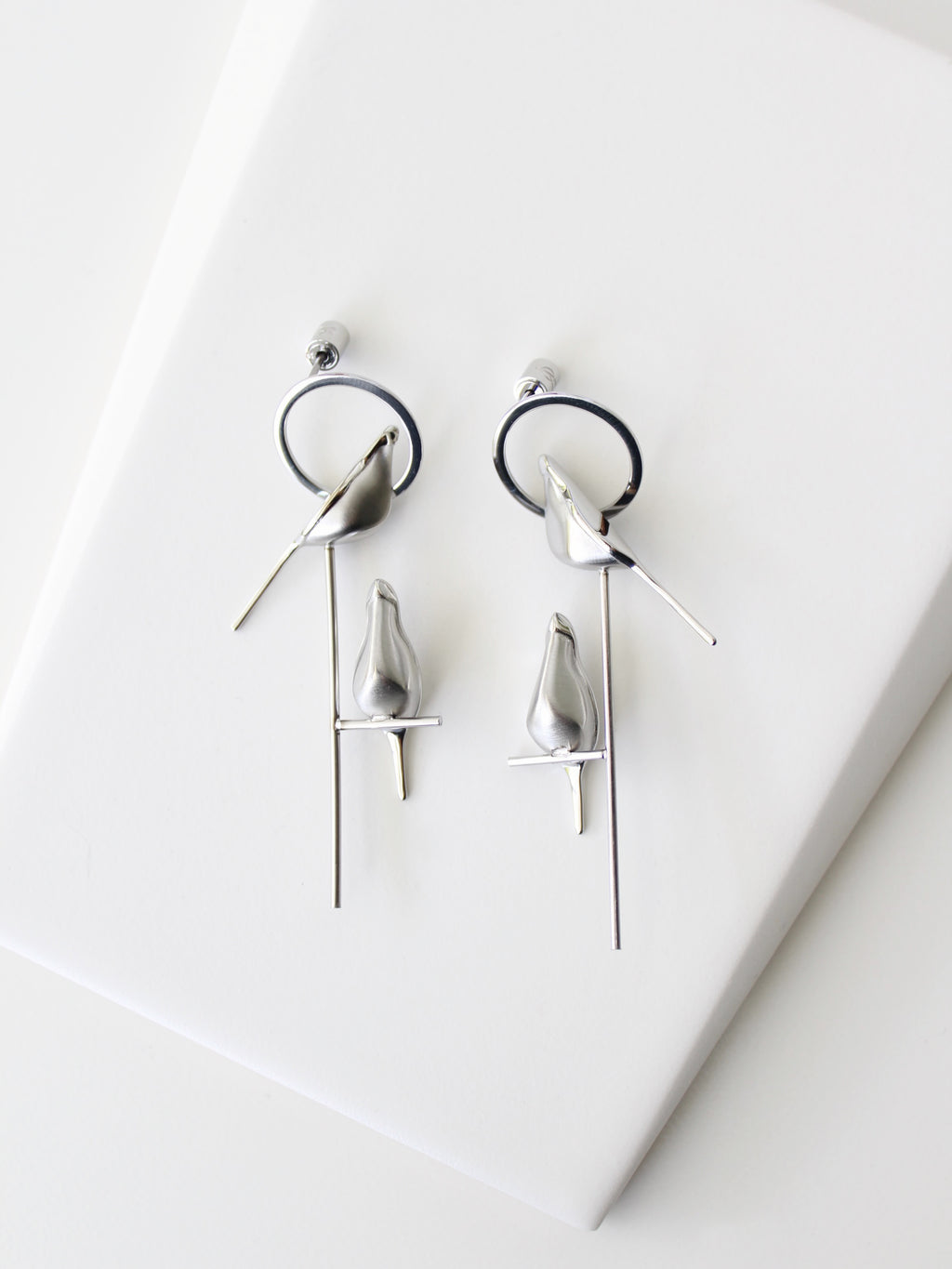 Perched Bird Earrings | 3D sculptural stainless steel earrings -Gold-Stainless Steel -STUDIYO Jewelry 