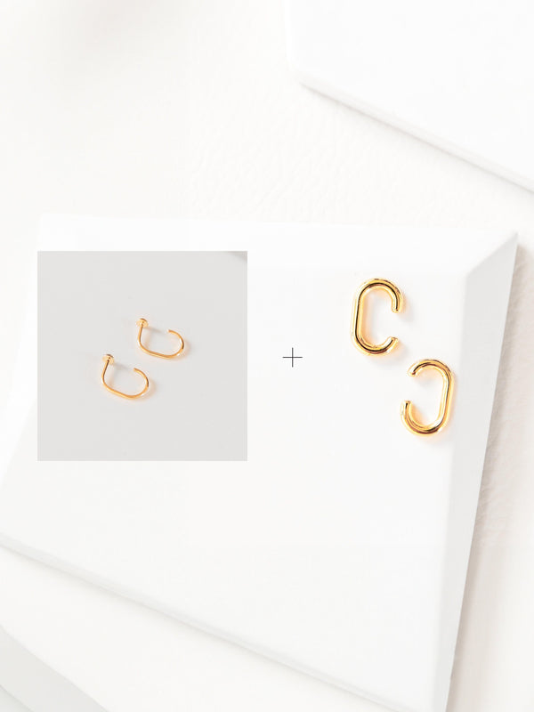 STUDIYO Jewelry Earrings Gold Vermeil Huggie and Cuff Set | Minimal Ear Stack Set