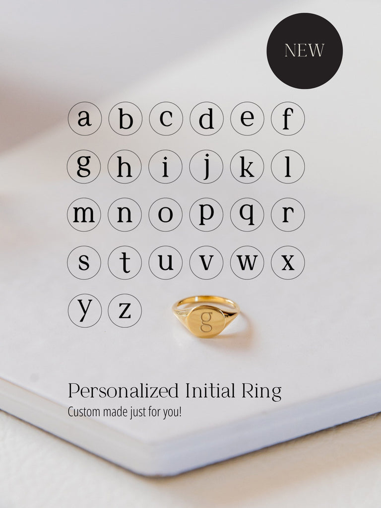 STUDIYO Jewelry Earrings Sterling Silver / Debossed Letter / 4 Petite Signet Ring | Dainty Circle Signet Ring