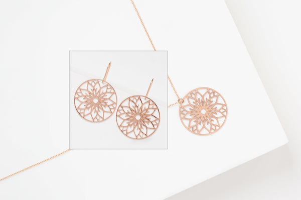 STUDIYO Jewelry Set Rose Gold REIMS Set | floral stainless steel earring and necklace set