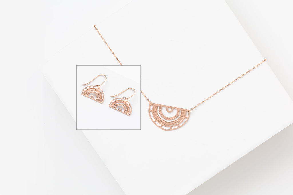 STUDIYO Jewelry Set Rose Gold SANTA MARIA Set | arch stainless steel earring and necklace set