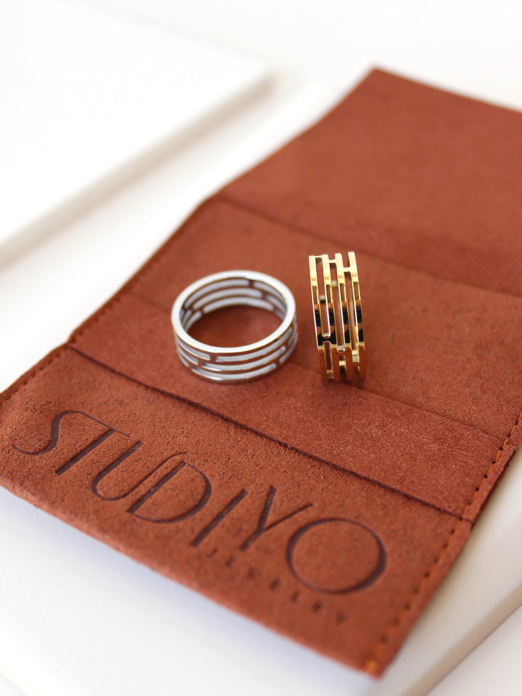 Tile Ring | tile patterned stainless steel ring -Gold / 6-Gold / 7-Gold / 8-Gold / 9-Rhodium / 6-Rhodium / 7-Rhodium / 8-Rhodium / 9 -STUDIYO Jewelry 